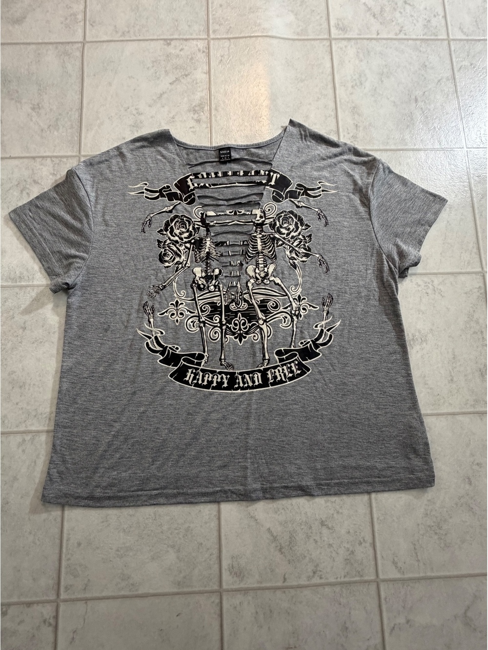 Shein gray Happy and Free graphic T shirt size XS